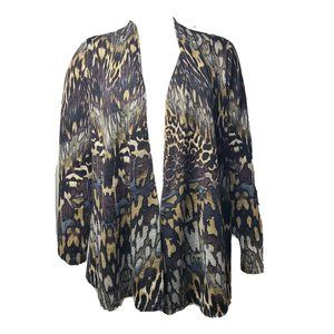 SUSAN GRAVER Brown Animal Print Long Sleeve Cardigan Sweater Womens Size XS